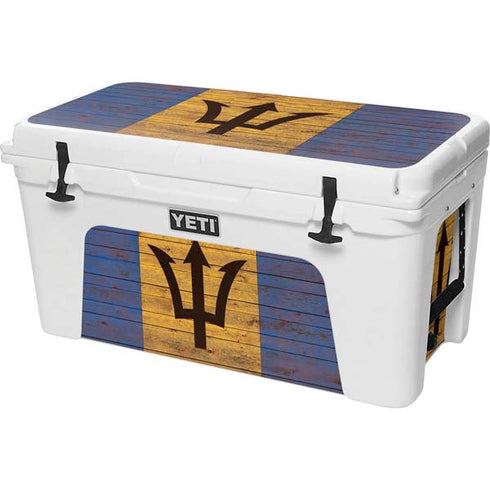 Barbados Flag Dark Wood YETI Tundra 75 Hard Cooler Skin